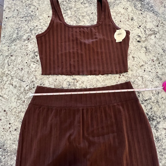 Aerie Offline Groove midi skirt & tank brown rib knit matching set Large NWT - Picture 2 of 16